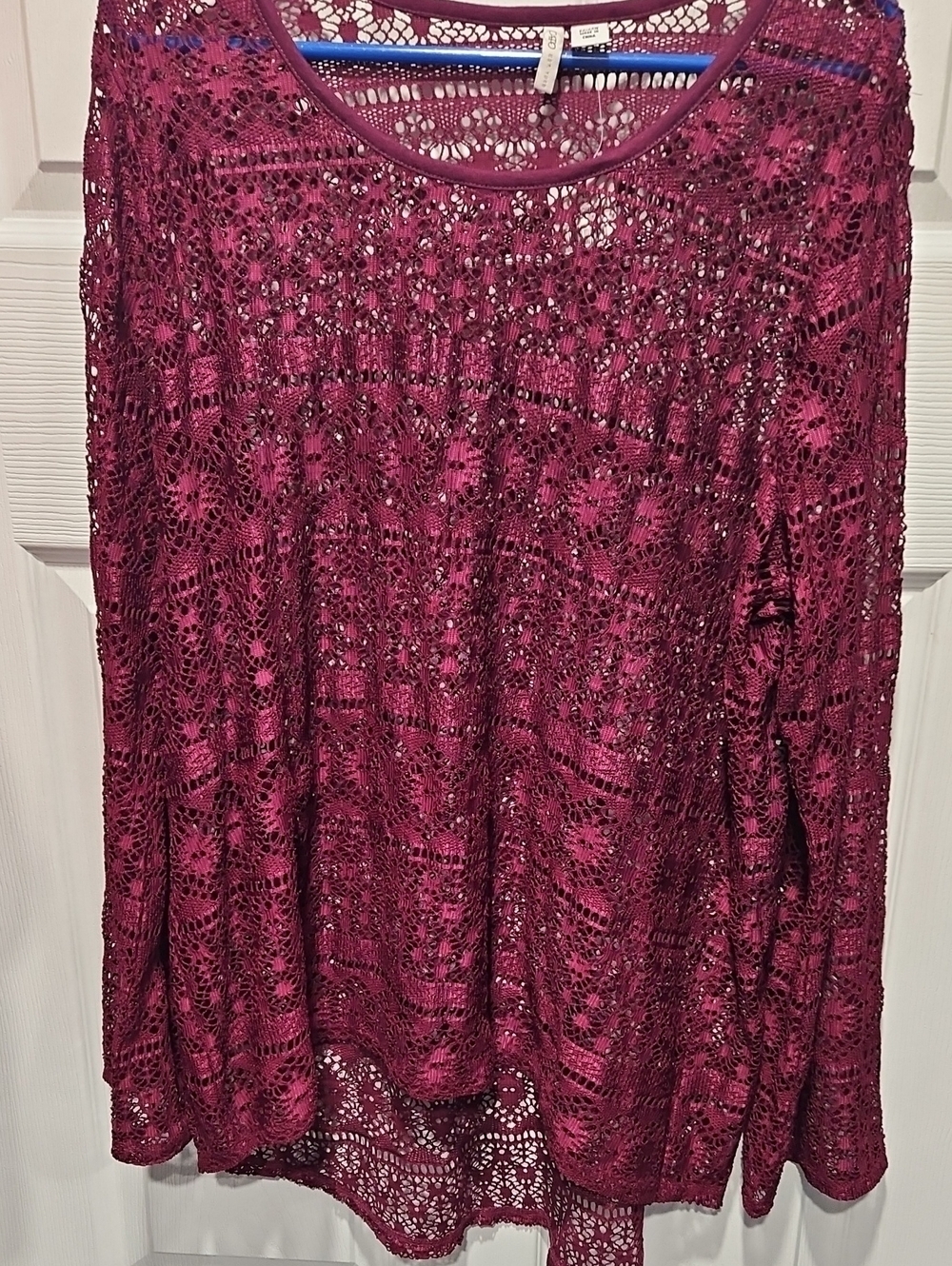 Cato Open-Weave Crochet Top in Berry